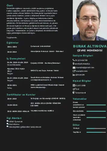 Çevre Mühendisi CV Örnekleri cv indir